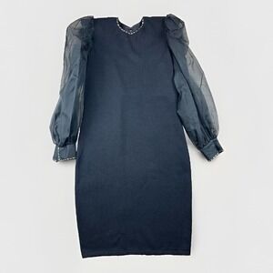 St. John By Marie Gray Dress Size 10 Black Sheer Sleeve Cocktail